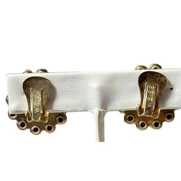 Weiss Aurora Borealis and smokey brown Rhinestone Clip On Earrings Signed VTG - Picture 5 of 7